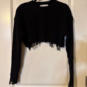 Zara Black Cropped Knit Sweater